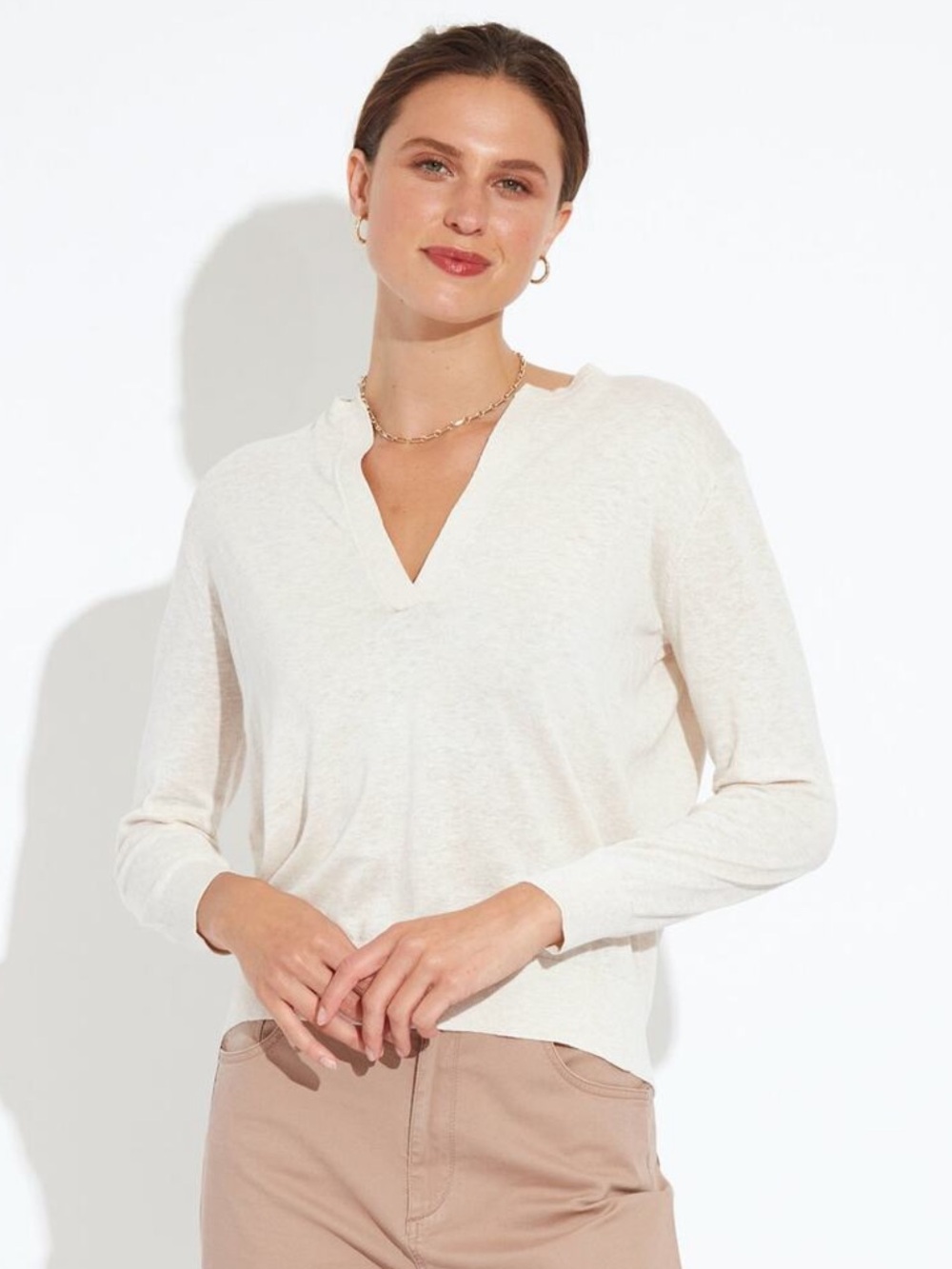 THE RESET The Low Key Long Sleeve Sweater Womens XS Cream Cotton Blend Knit Top